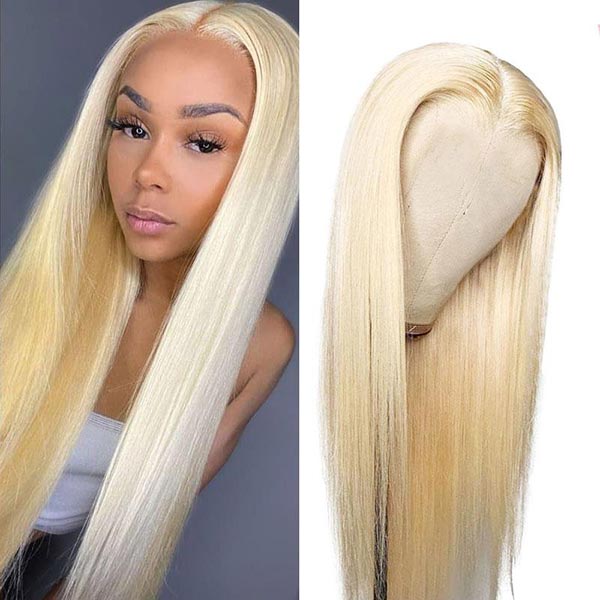 4×4 Lace Closure Wigs 150% Density Virgin Hair (#613 Straight)