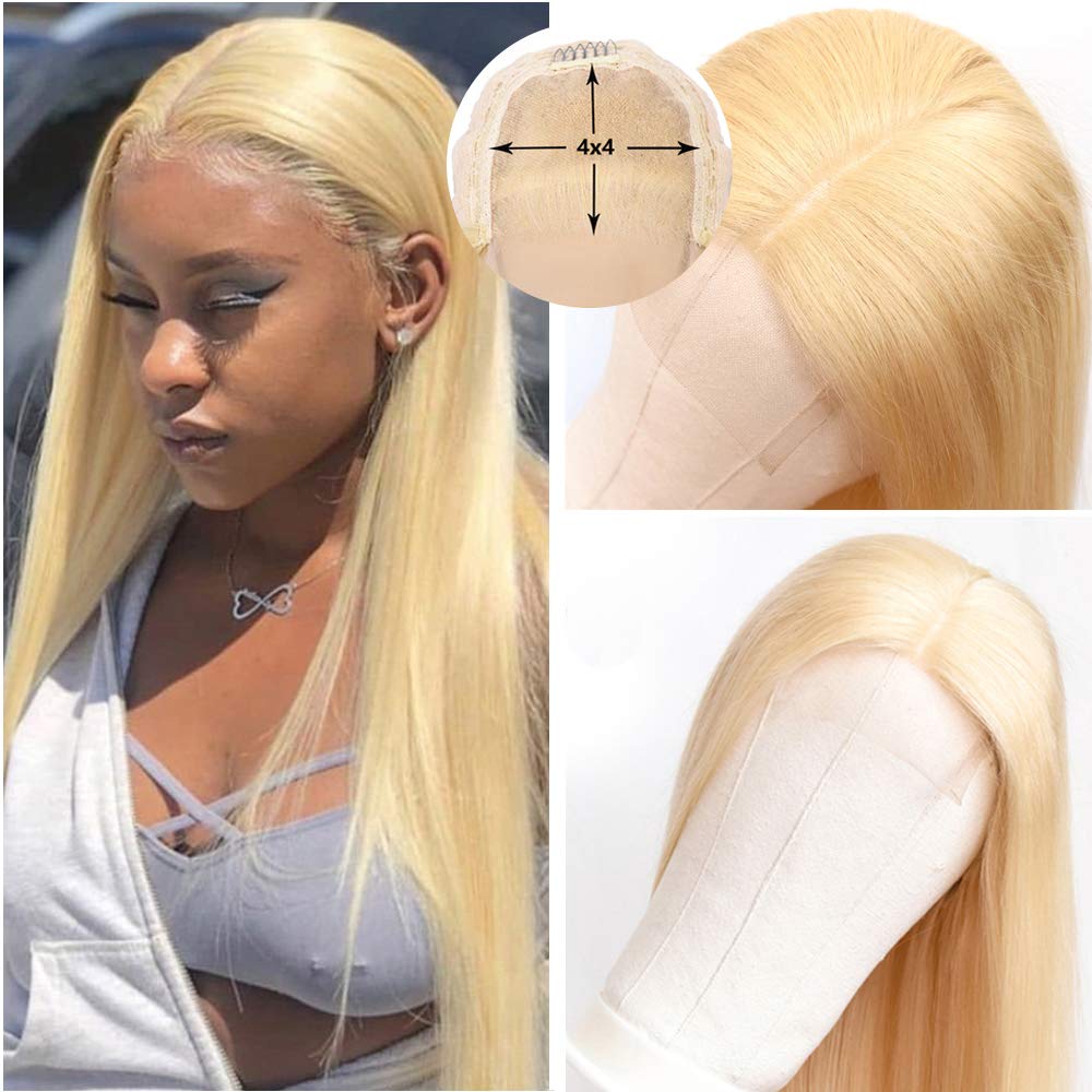 4×4 Lace Closure Wigs 150% Density Virgin Hair (#613 Straight)