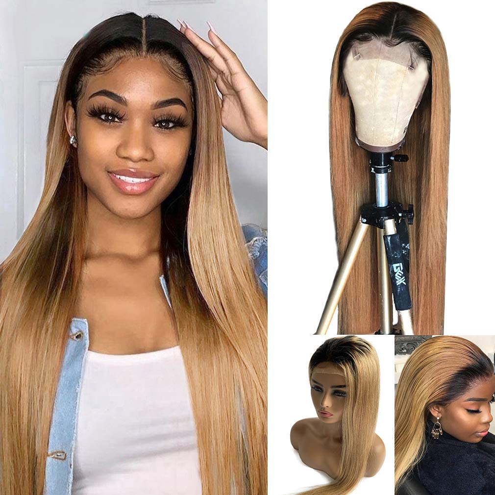 Natural Look Ombre Color 4x4 Lace Closure Wigs 150% Density Virgin Hair Pre  Colored #1B/4/27 Straight Hair On Sale - YH Fashion Hair