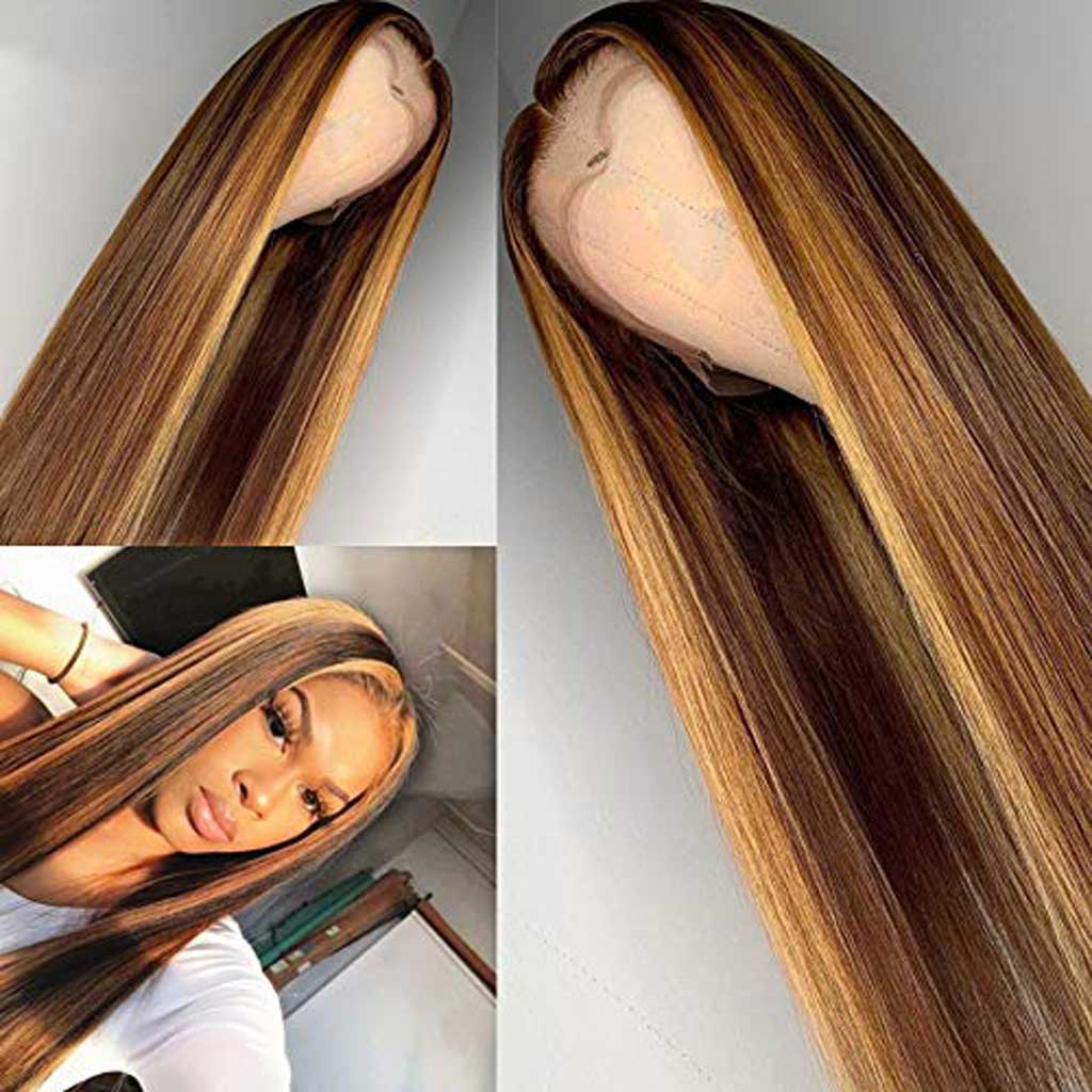 Straight Highlight Wigs 4*4 Ombre Wigs Pre Colored Baby Hair Human Hair Lace Closure Wig