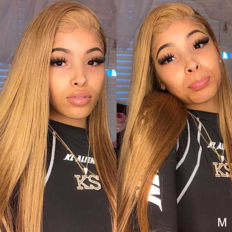Featured #27 Pre Colored Wig 13×4 Lace Frontal Wigs High Density Virgin Hair Straight Honey Blonde Wig