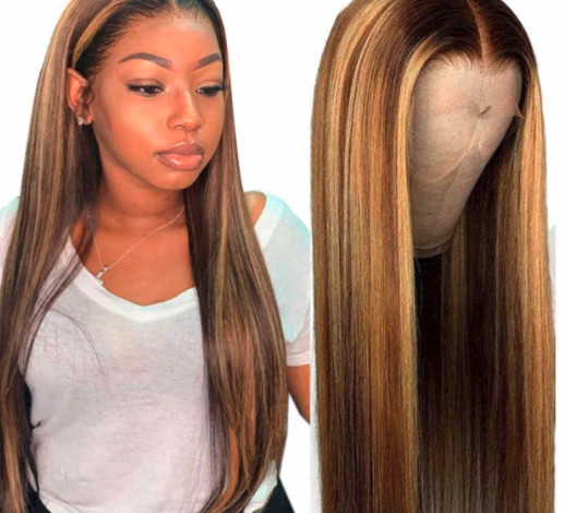 T-Part HD Lace Frontal Wigs 150% Density Virgin Hair (Highlight Color , Straight)