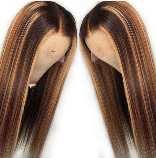 T-Part HD Lace Frontal Wigs 150% Density Virgin Hair (Highlight Color , Straight)