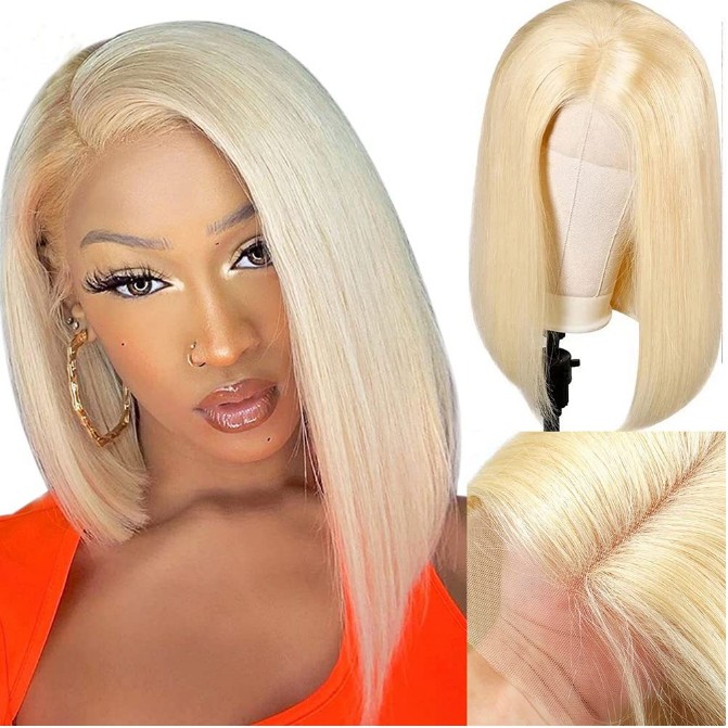 Gorgeous #613 Blonde Color Bob Wig, 180 Density, Pre-Plucked Brazilian Virgin Hair, 13×4 Lace Front Bob Wig (Straight)