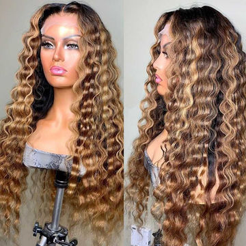 Lovely Pre Colored Highlight Brazilian Hair Lace Front Wig, Loose Deep Wave, Pre-plucked Human Hair Wigs