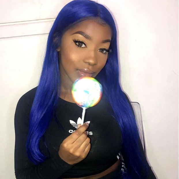 Beautiful Brazilian Hair Lace Front Wig, Blue Color, Human Hair Straight Wigs For Black Women, 13×4 Frontal, Long Wig