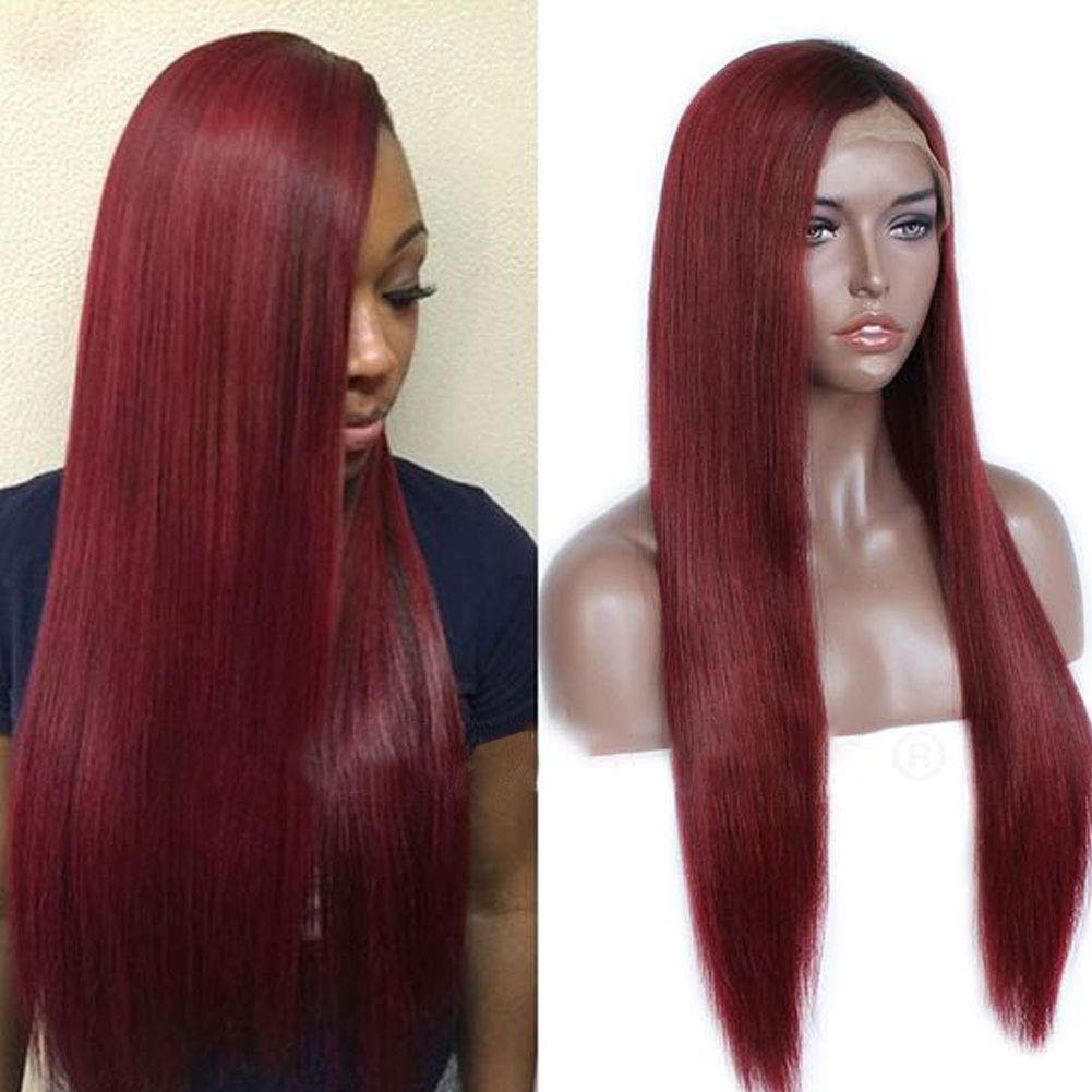 #1B/99J Straight Wigs 5*5 Lace Closure Wigs Burgundy Colored Wigs With Dark Roots Fashion Wigs