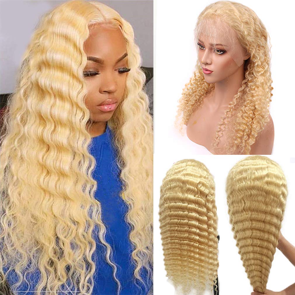 Curly Loose Deep Wave 613 Lace Wigs Brazilian Hair, Blonde 13*4 Lace Front, Pre Plucked Baby Hair #613 Blonde Curly Hair