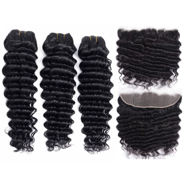 3-Bundle w/ 13×4 Frontal, 10-30 Inch 16A+ Super Double Drawn Brazilian Loose Deep Wave Hair