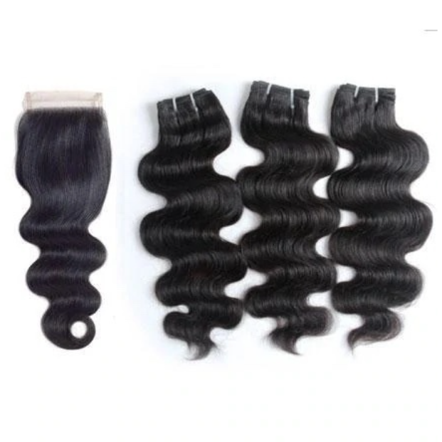 3-Bundle w/ 4×4 Closure, 10-30 Inch 12A+ Super Double Drawn Brazilian Body Wave Hair