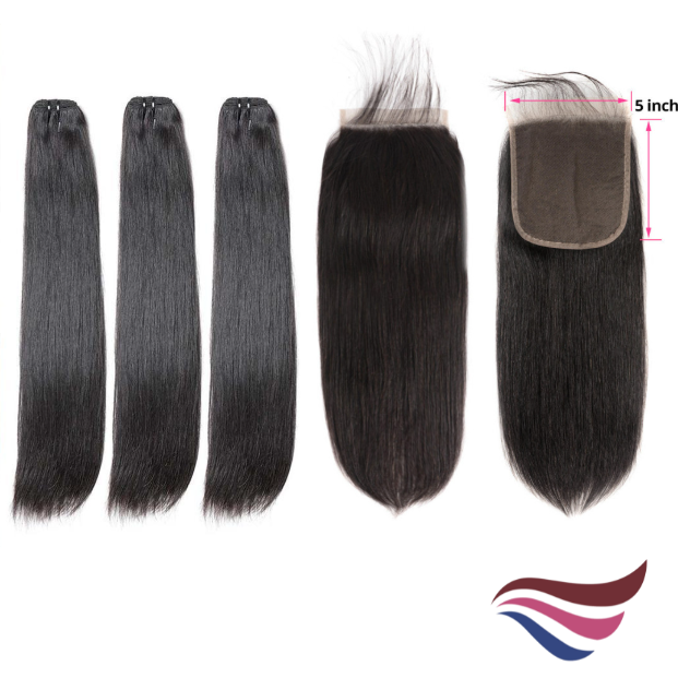 3-Bundle w/ 5×5 Closure, 10-30 Inch 16A+ Super Double Drawn Brazilian Straight Hair