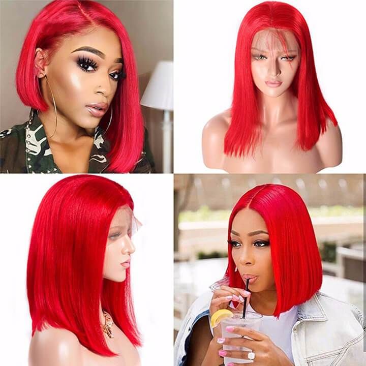 Red Color Bob Wig, 180 Density, Pre-Plucked Brazilian Hair 13x4 Lace Front Bob Wig YH Fashion Hair