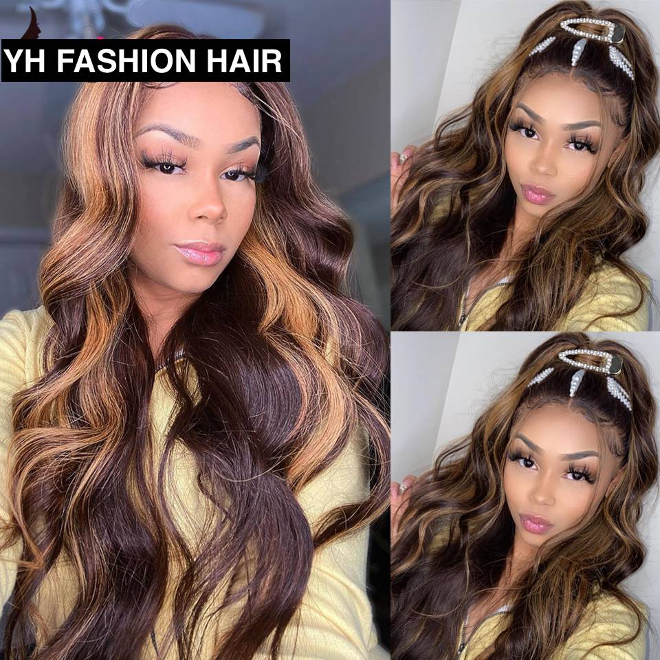 Beautiful HD Highlight Wig Human Hair Colored Honey Blonde Lace Front Human Hair Wigs for Women Ombre Body Wave HD Lace Front Wig