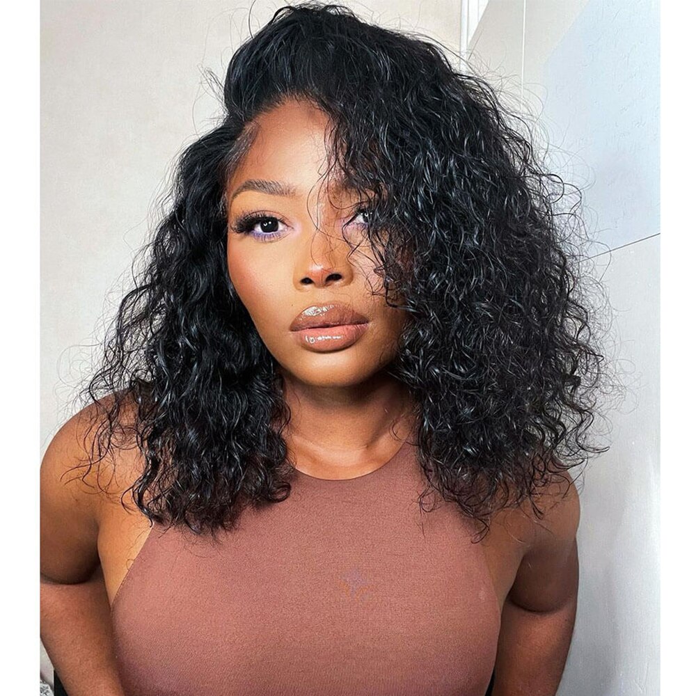 BOB Lace Front Wig Human Hair Pre Plucked 13×4 HD Transparent Curly Lace Front Wig Glueless Jerry Curly Hair Wigs with Baby Hair