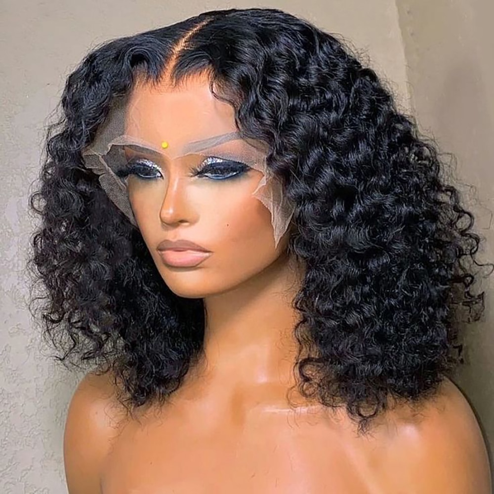 BOB Lace Front Wig Human Hair Pre Plucked 13×4 HD Transparent Curly Lace Front Wig Glueless Jerry Curly Hair Wigs with Baby Hair